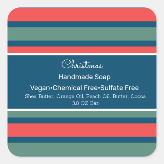 kerststrepen met handgemaakte zeep-lip schoonheid vierkante sticker (Voorkant)