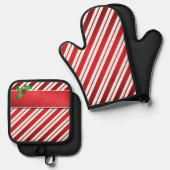 Kerststrepen met Holly Ovenwant & Pannenlap Set (Voorkant / Achterkant)