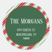 kerststrepen Ronde-adreslabel Ronde Sticker (Voorkant)