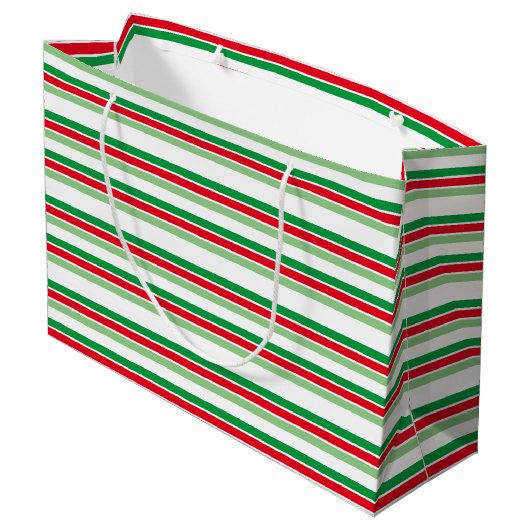 Kerststrepen Rood Wit Groen Patroon Groot Cadeauzakje (Achterkant Gekanteld)