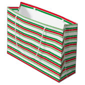 Kerststrepen Rood Wit Groen Patroon Groot Cadeauzakje (Voorkant Gekanteld)