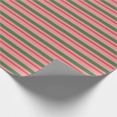 Kerststrepen Roze Rood Groen Eenvoudig Modern Cadeaupapier (Hoek)