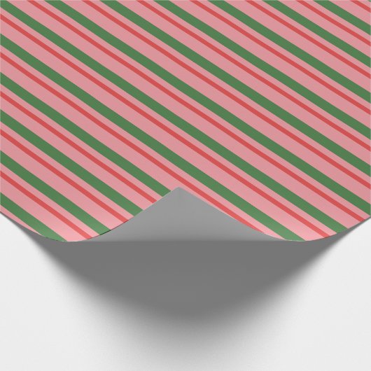 Kerststrepen Roze Rood Groen Eenvoudig Modern Cadeaupapier (Hoek)