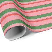 Kerststrepen Roze Rood Groen Eenvoudig Modern Cadeaupapier (Rol Hoek)