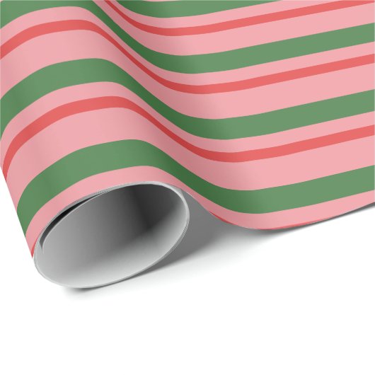 Kerststrepen Roze Rood Groen Eenvoudig Modern Cadeaupapier (Rol Hoek)