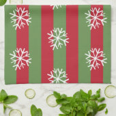 kerststrepen Snowflakes Festive Red Green Theedoek (Gevouwen)