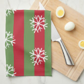 kerststrepen Snowflakes Festive Red Green Theedoek (Quarter Fold)