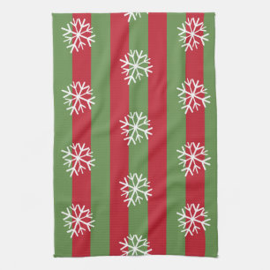 kerststrepen Snowflakes Festive Red Green Theedoek