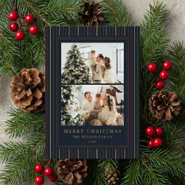 Kerststrepen Twee Foto Feestdagenkaart
