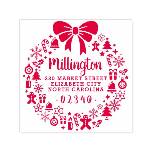 Kerststrik krans familienaam retouradres  zelfinktende stempel (Design)