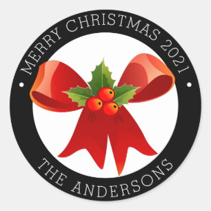 Kerststrik met Holly Retouradres Ronde Sticker