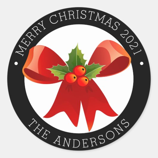 Kerststrik met Holly Retouradres Ronde Sticker (Voorkant)