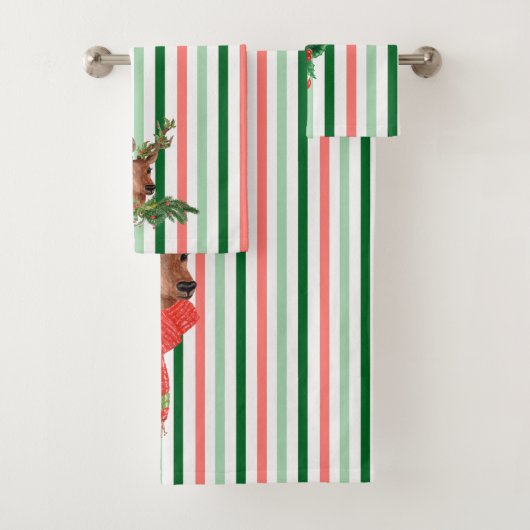 Kerststripes hert bad handdoek (Insitu)