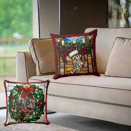 Kerststrump Faux Glas-in-Lood Kussen