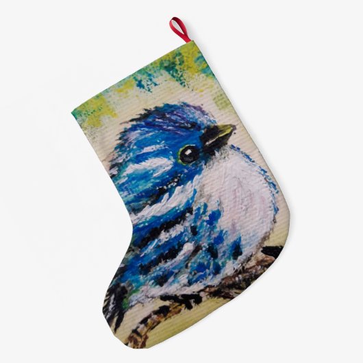 Kerststrump met Cute Vogel Grote Kerstsok (Achterkant (Hangend))