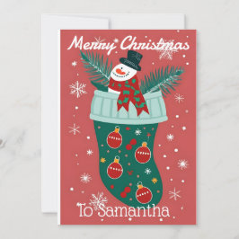 Kerststrump met een Sneeuwman Feestdagenkaart