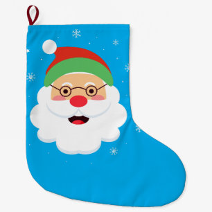 Kerststrump met Mooie Kerstman Gezicht Blauw Sneeu Grote Kerstsok