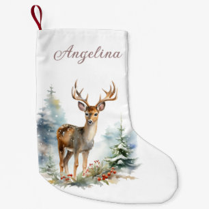 Kerststrump met winterherten waterverf kleine kerstsok