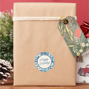 Kerststukwerk Blauw Prettige Feestdagen Ronde Sticker