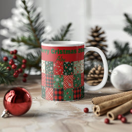 Kerststukwerkpatroon groen rood koffiemok