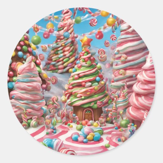 Kerstsuiker Plum Candy Canes AI Afbeelding Ronde Sticker (Voorkant)