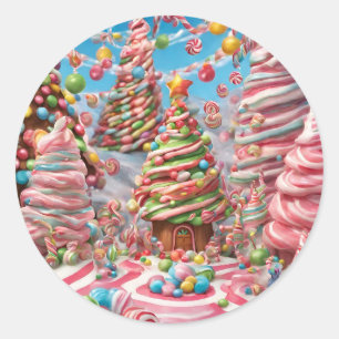 Kerstsuiker Plum Candy Canes AI Afbeelding Ronde Sticker