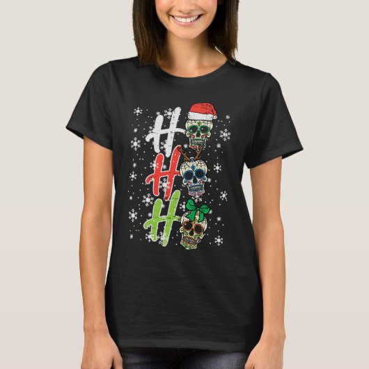 Kerstsuiker schedel Ho Ho Ho Xmas Mexicaanse Manne T-shirt (Voorkant)