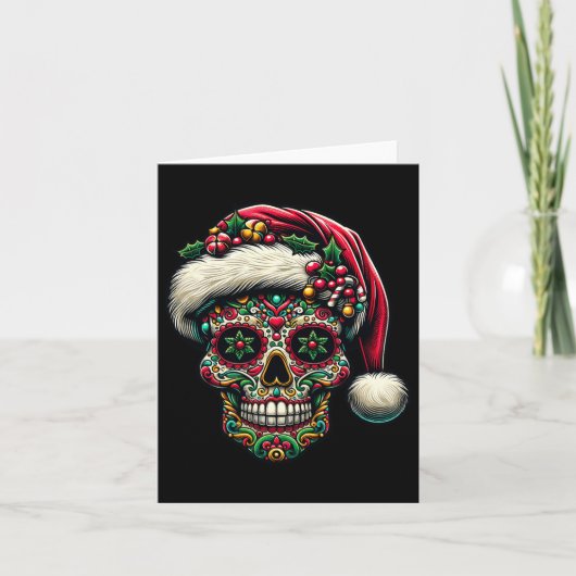 Kerstsuiker schedel Kerstman Hoed Dag van de Doden Kaart (Voorkant)