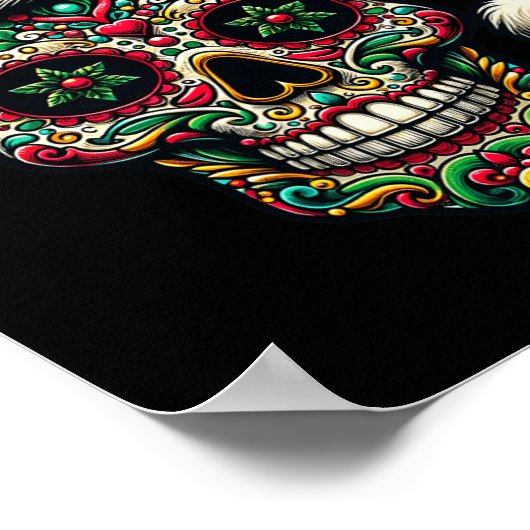 Kerstsuiker schedel Kerstman Hoed Dag van de Doden Poster (Hoek)