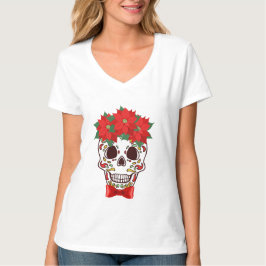 Kerstsuiker schedel met Poinsettias T-shirt