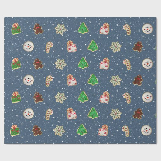 Kerstsuikerkoekjes op sterren cadeaupapier (Vlak)