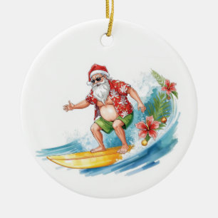 Kerstsurfen in Hawaï Tropische Kerstman Vakantie Keramisch Ornament