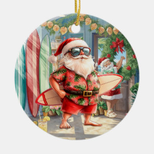 Kerstsurfen met Kerstman surfer  Keramisch Ornament