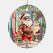 Kerstsurfen met Kerstman surfer Keramisch Ornament (Links)