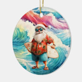 Kerstsurfen met Kerstman surfer Keramisch Ornament (Links)