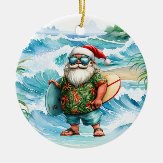 Kerstsurfen met Kerstman surfer Keramisch Ornament (Voorkant)