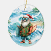 Kerstsurfen met Kerstman surfer Keramisch Ornament (Links)