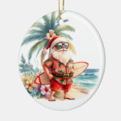 Kerstsurfen met Kerstman surfer Keramisch Ornament (Links)