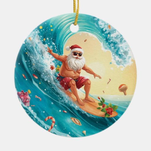 Kerstsurfen met Kerstman surfer Keramisch Ornament (Voorkant)