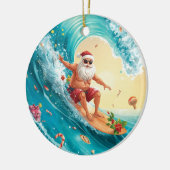 Kerstsurfen met Kerstman surfer Keramisch Ornament (Links)