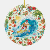 Kerstsurfen met Kerstman surfer Keramisch Ornament (Achterkant)