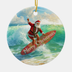 Kerstsurfen met Kerstman surfer Keramisch Ornament