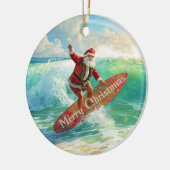 Kerstsurfen met Kerstman surfer Keramisch Ornament (Links)