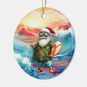 Kerstsurfen met Kerstman surfer Keramisch Ornament (Links)