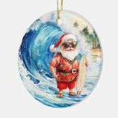 Kerstsurfen met Kerstman surfer Keramisch Ornament (Links)