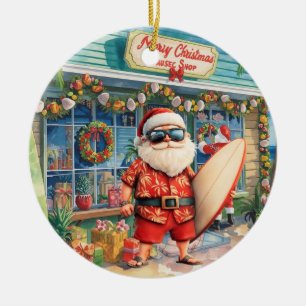 Kerstsurfen met Kerstman surfer Keramisch Ornament