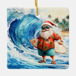 Kerstsurfen met Kerstman surfer Keramisch Ornament