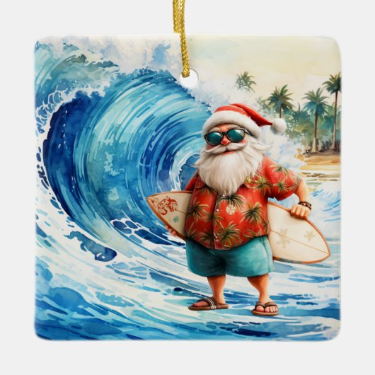 Kerstsurfen met Kerstman surfer Keramisch Ornament (Voorkant)