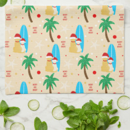 Kerstsurfende Santa Dogs Kitchen Towel Theedoek
