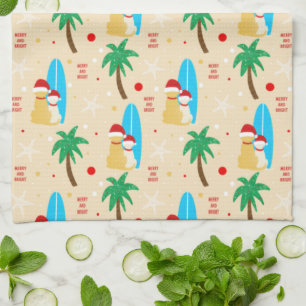 Kerstsurfende Santa Dogs Kitchen Towel Theedoek